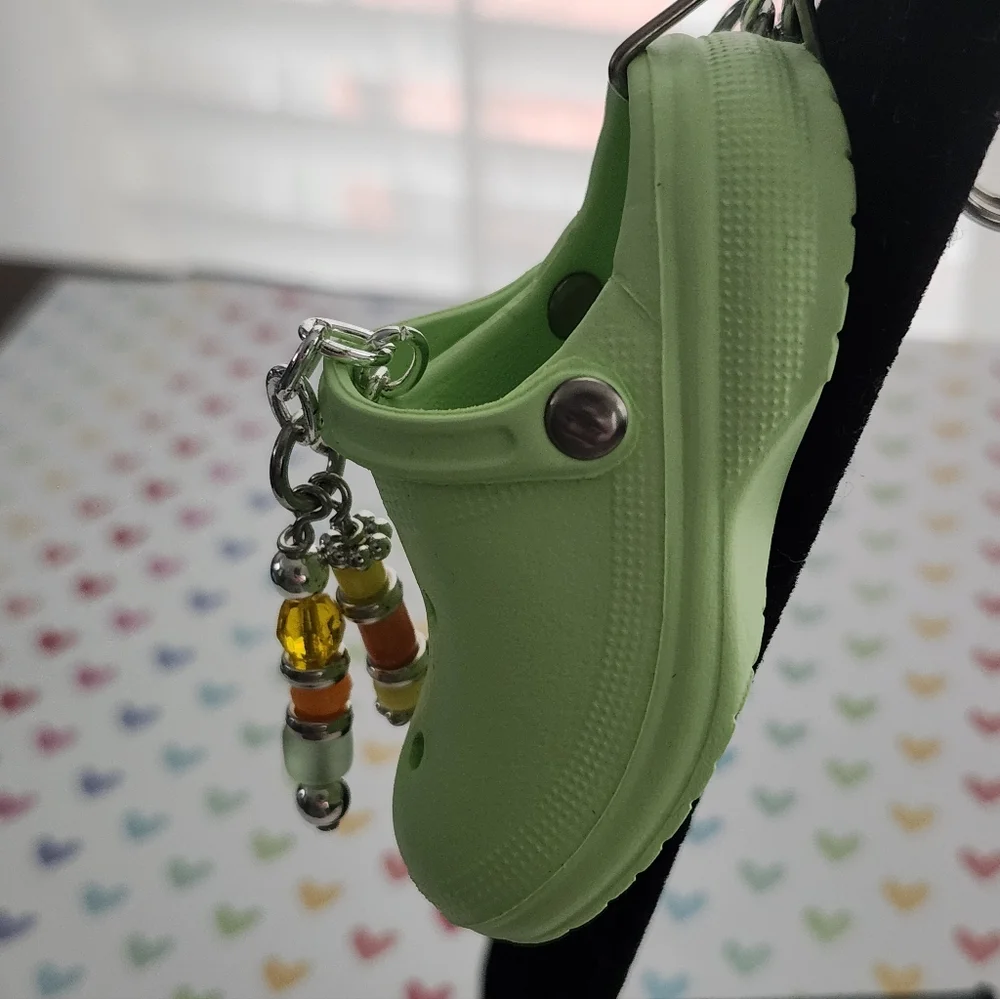Croc-inspired Purse Charm or Keychain Handcrafted Glass Stone Floral Beads